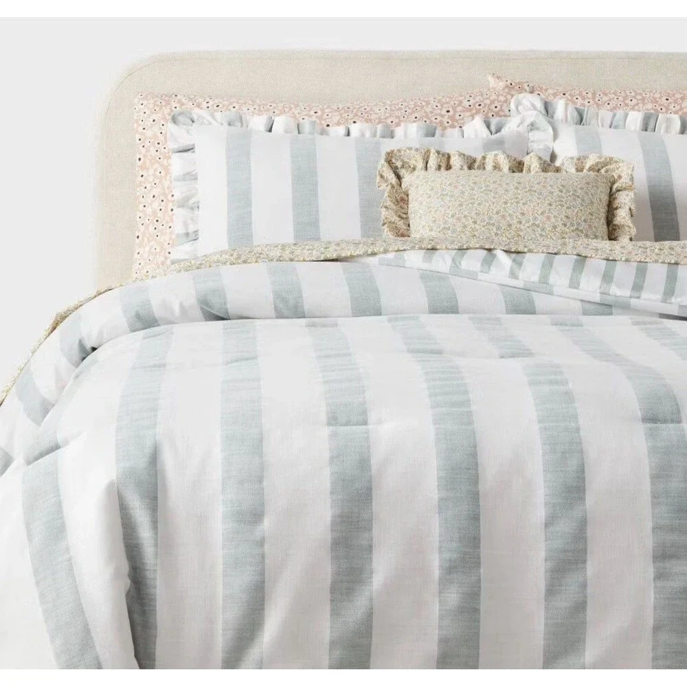 RARE 8pc King Cabana Striped Floral Comforter and Sheet Set - Threshold NEW